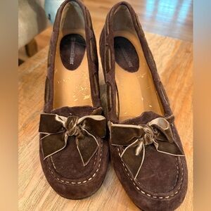 Naturalizer Brown Suede Heels Velvet Bow Detail Victorian Whimsigoth Cosplay
